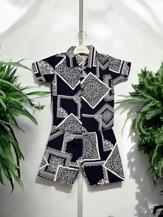 KID'S PREMIUM SUMMER STONE LILEN NAVY GEOMETERY TRACKSUIT FOR BOY & GIRL
