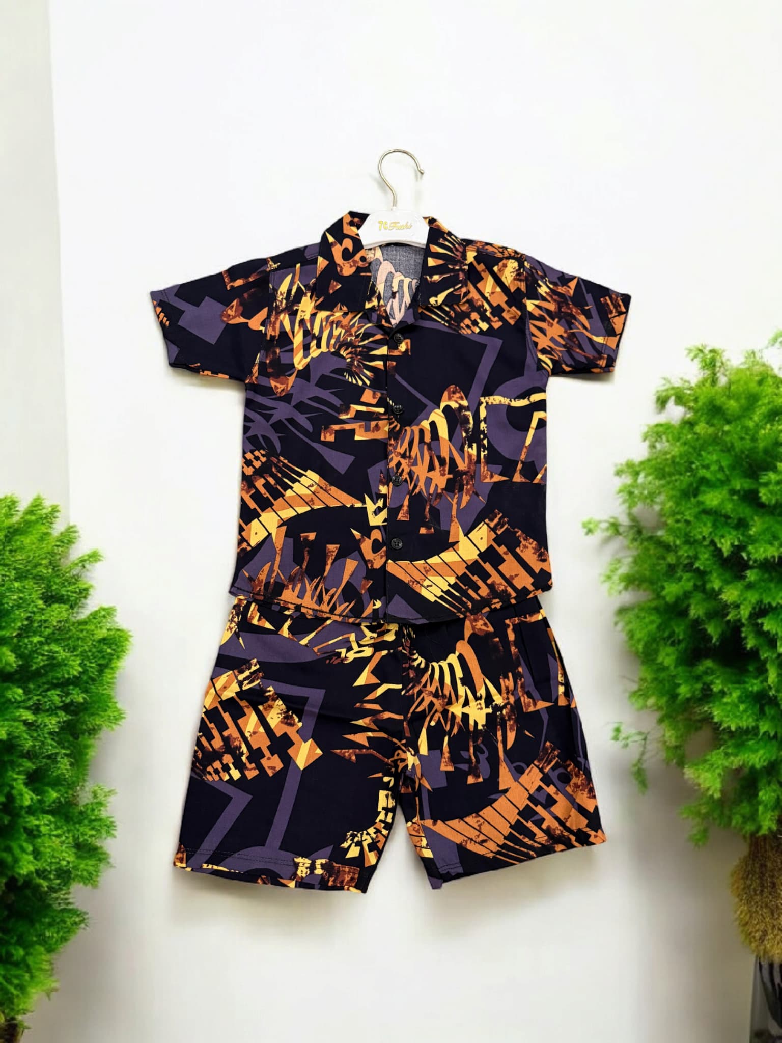 KID'S PREMIUM SUMMER STONE LILEN BLACK PURPLE SHINE TRACKSUIT FOR BOY & GIRL
