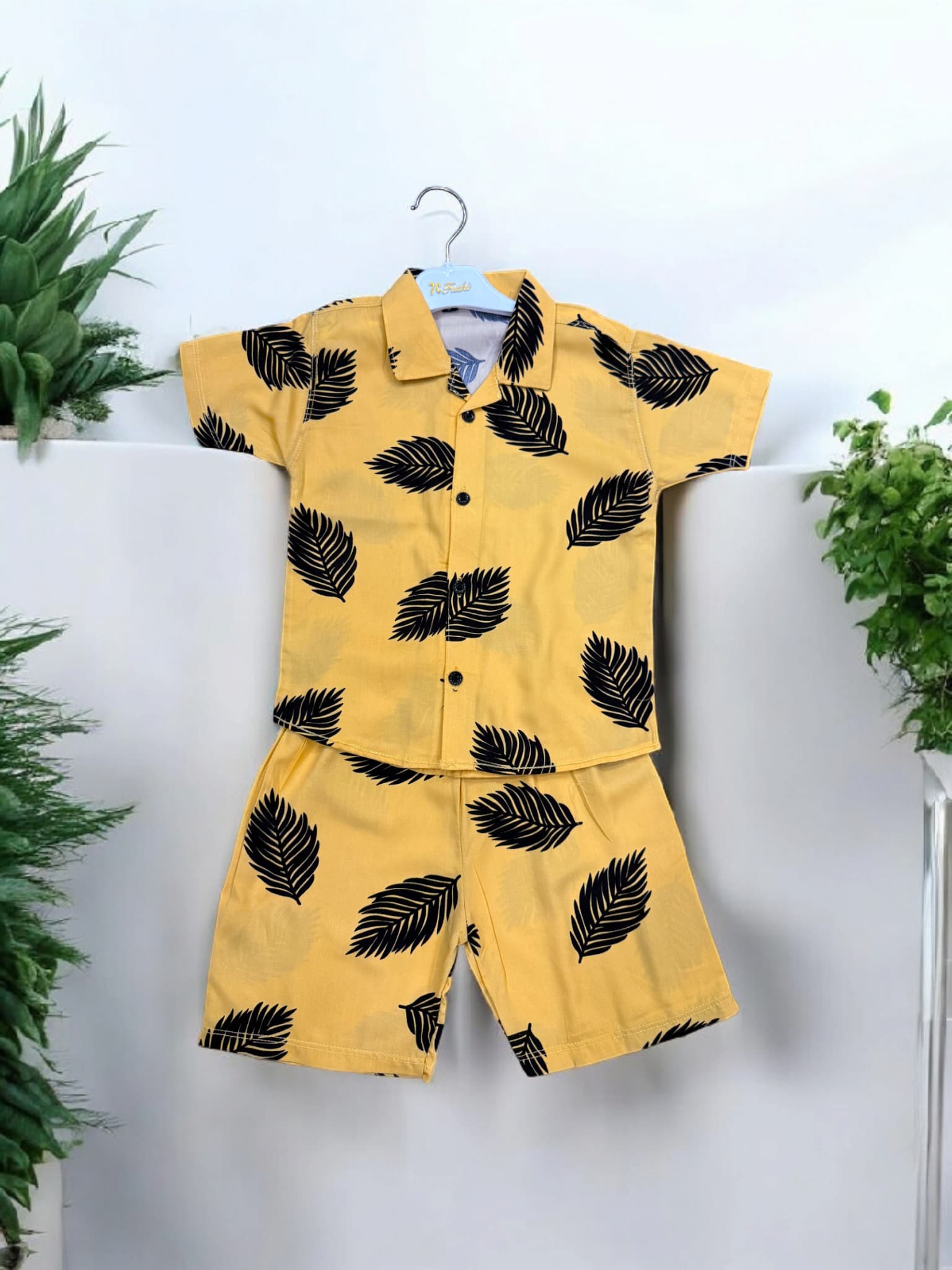 KID'S PREMIUM SUMMER STONE LILEN SKIN LEAF  TRACKSUIT FOR BOY & GIRL