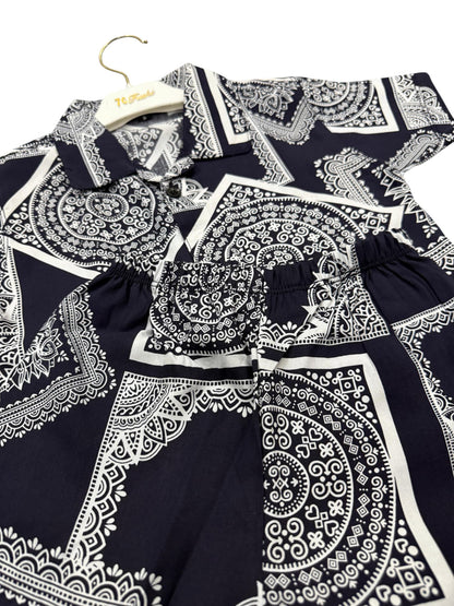 KID'S PREMIUM SUMMER STONE LILEN NAVY GEOMETERY TRACKSUIT FOR BOY & GIRL