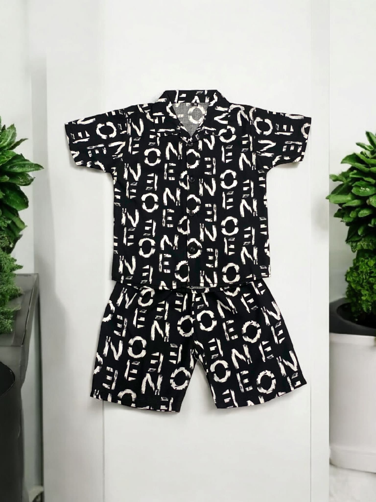 KID'S PREMIUM SUMMER STONE LILEN ALPHABAT BLACK TRACKSUIT FOR BOY & GIRL