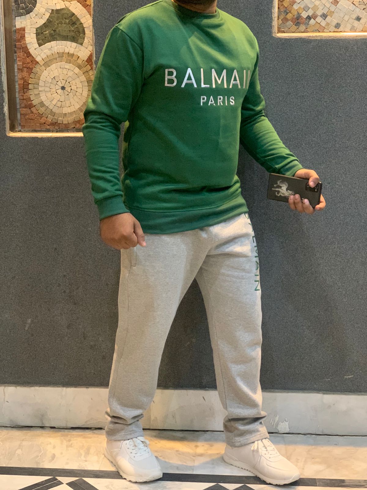 Balmain Paris Elite Green Imported Cotton Fleece Tracksuit (Male & Female )