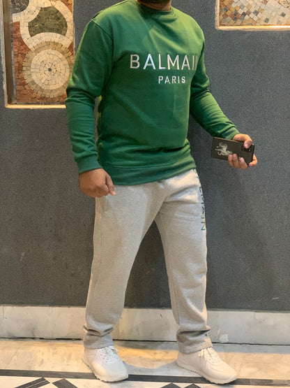 Balmain Paris Elite Green Imported Cotton Fleece Tracksuit (Male & Female )