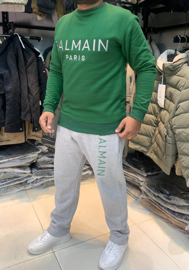 Balmain Paris Elite Green Imported Cotton Fleece Tracksuit (Male & Female )