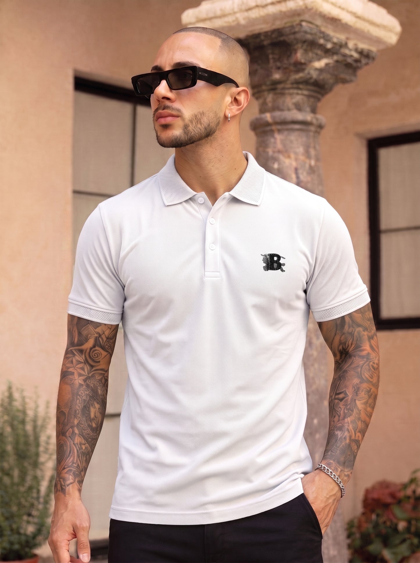 White Premium Cotton PK Polo Shirt Jacquard Rib & Collar