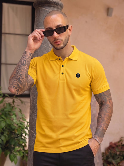Yellow Premium Cotton PK Polo Shirt Jacquard Rib & Collar