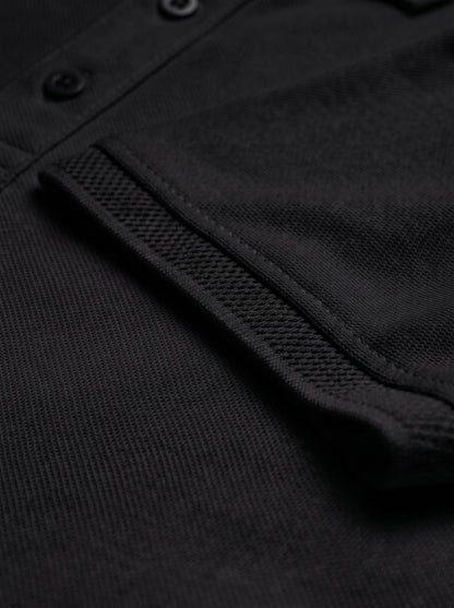 Black Premium Cotton PK Polo Shirt Jacquard Rib & Collar
