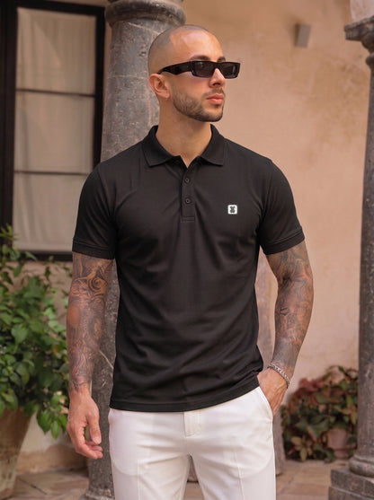 Black Premium Cotton PK Polo Shirt Jacquard Rib & Collar