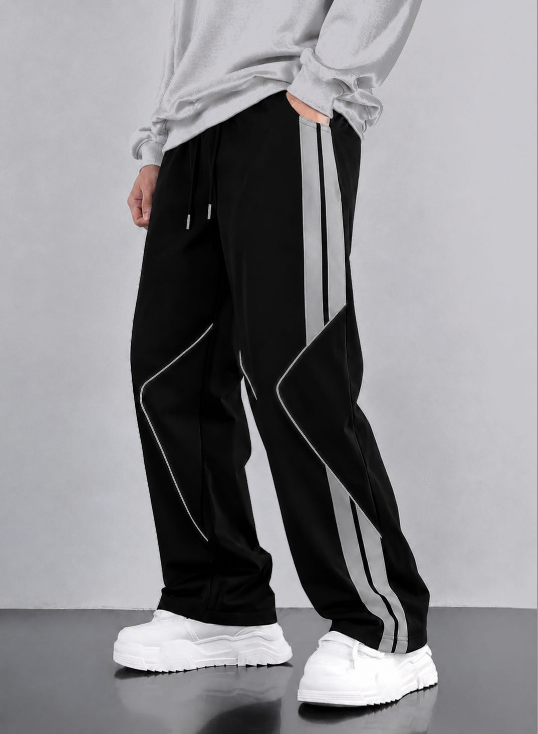 Premium Baggy  Black Micro Stretch Trouser With Silver Piping Edition