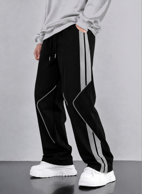 Premium Baggy  Black Micro Stretch Trouser With Silver Piping Edition