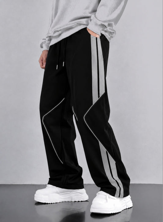 Premium Baggy  Black Micro Stretch Trouser With Silver Piping Edition