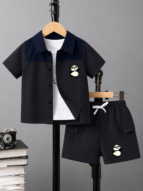 Kids Premium Micro Stretch Co-Ord Set – Gray & Blue  Summer Outfit for Boys & Girls