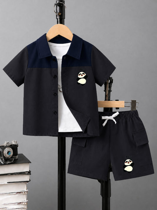 Kids Premium Micro Stretch Co-Ord Set – Gray & Blue  Summer Outfit for Boys & Girls
