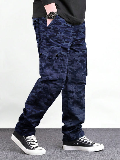 Men's Italian Blue Gray Camouflage Cargo 6 Pocket With Mate Stud Button