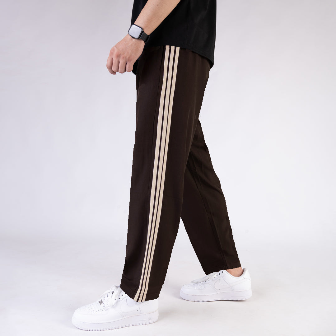 Imported Brown Micro Relaxed Fit Trousers with Three Skin Stripes