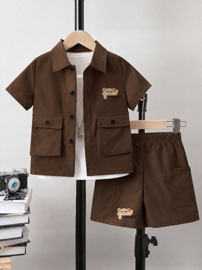 Kids Premium Micro Stretch Co-Ord Set – Chocolate Brown Summer Outfit for Boys & Girls