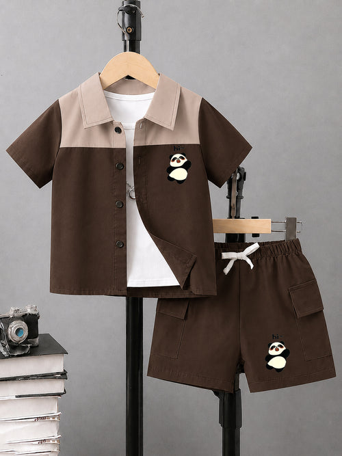 Kids Premium Micro Stretch Co-Ord Set – Brown & Skin  Summer Outfit for Boys & Girls