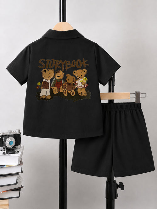 Kids Premium Cotton Stretch Co-Ord Set – Black Bear Summer Outfit for Boys & Girls