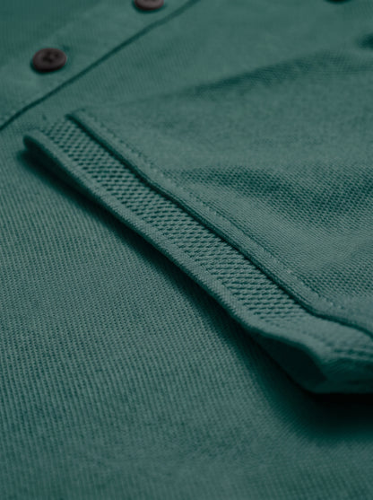 Dark Green Premium Cotton PK Polo Shirt Jacquard Rib & Collar
