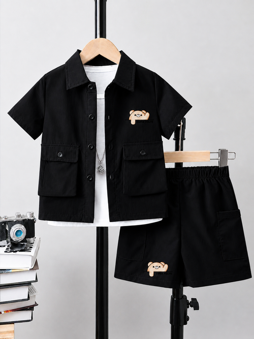Kids Premium Micro Stretch Co-Ord Set – Jet Black  Summer Outfit for Boys & Girls