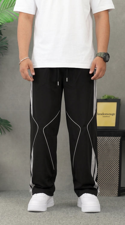 Premium Baggy  Black Micro Stretch Trouser With Silver Piping Edition