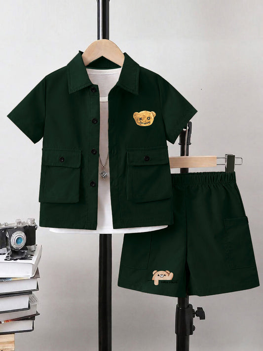 Kids Premium Micro Stretch Co-Ord Set – Green Summer Outfit for Boys & Girls