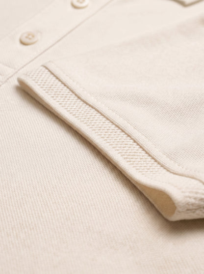Light Beige  Premium Cotton PK Polo Shirt Jacquard Rib & Collar