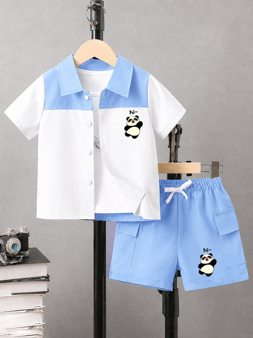 Kids Premium Micro Stretch Co-Ord Set – Light Sky & White Summer Outfit for Boys & Girls