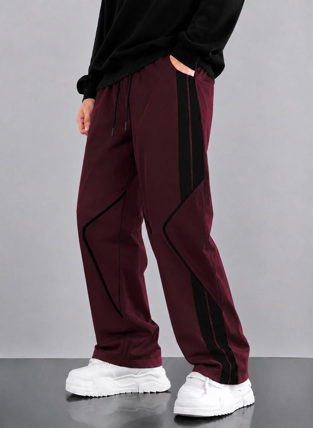 Premium Baggy Maroon Micro Stretch Trouser With Black Piping Edition