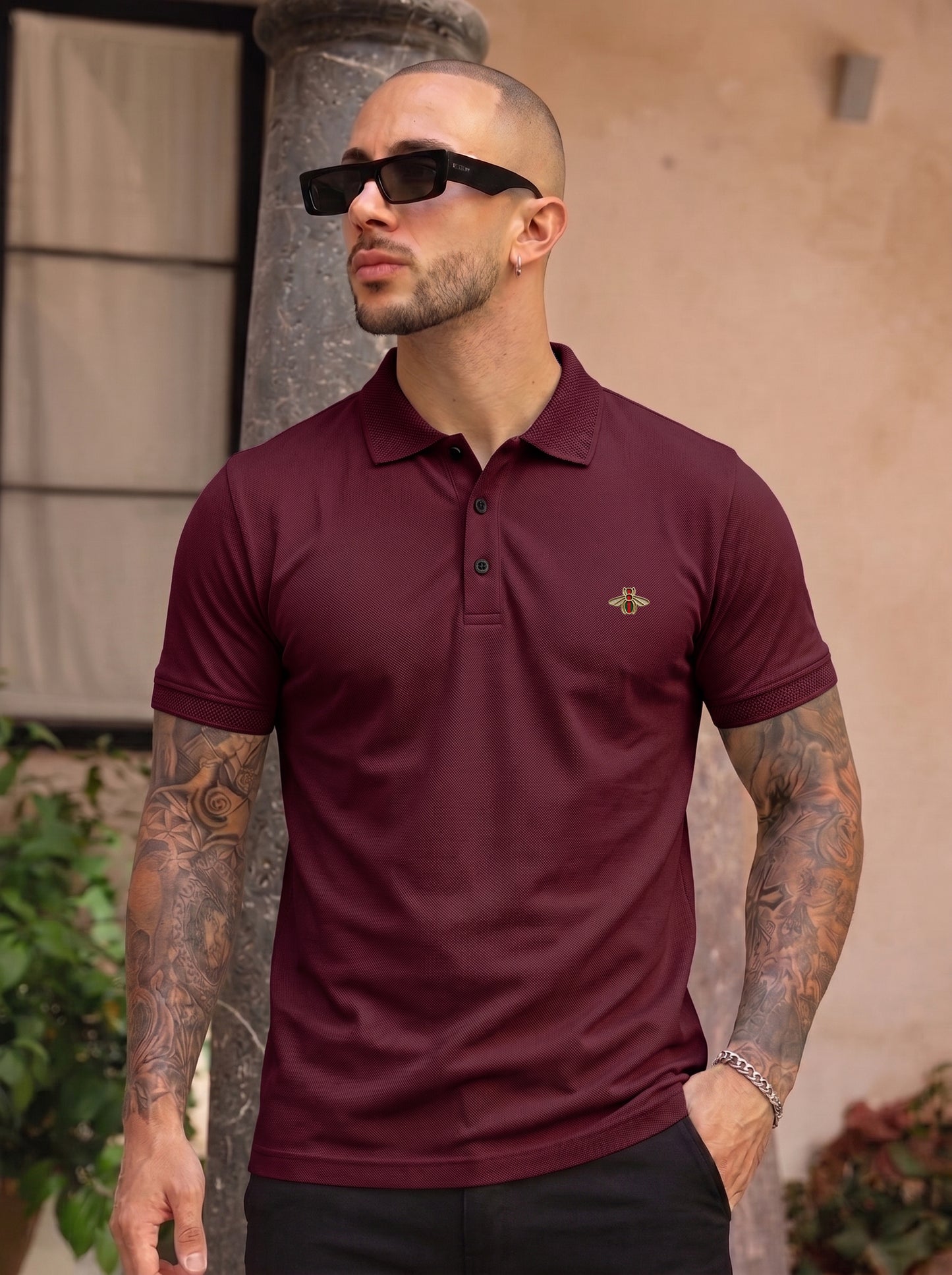 Maroon Premium Cotton PK Polo Shirt Jacquard Rib & Collar