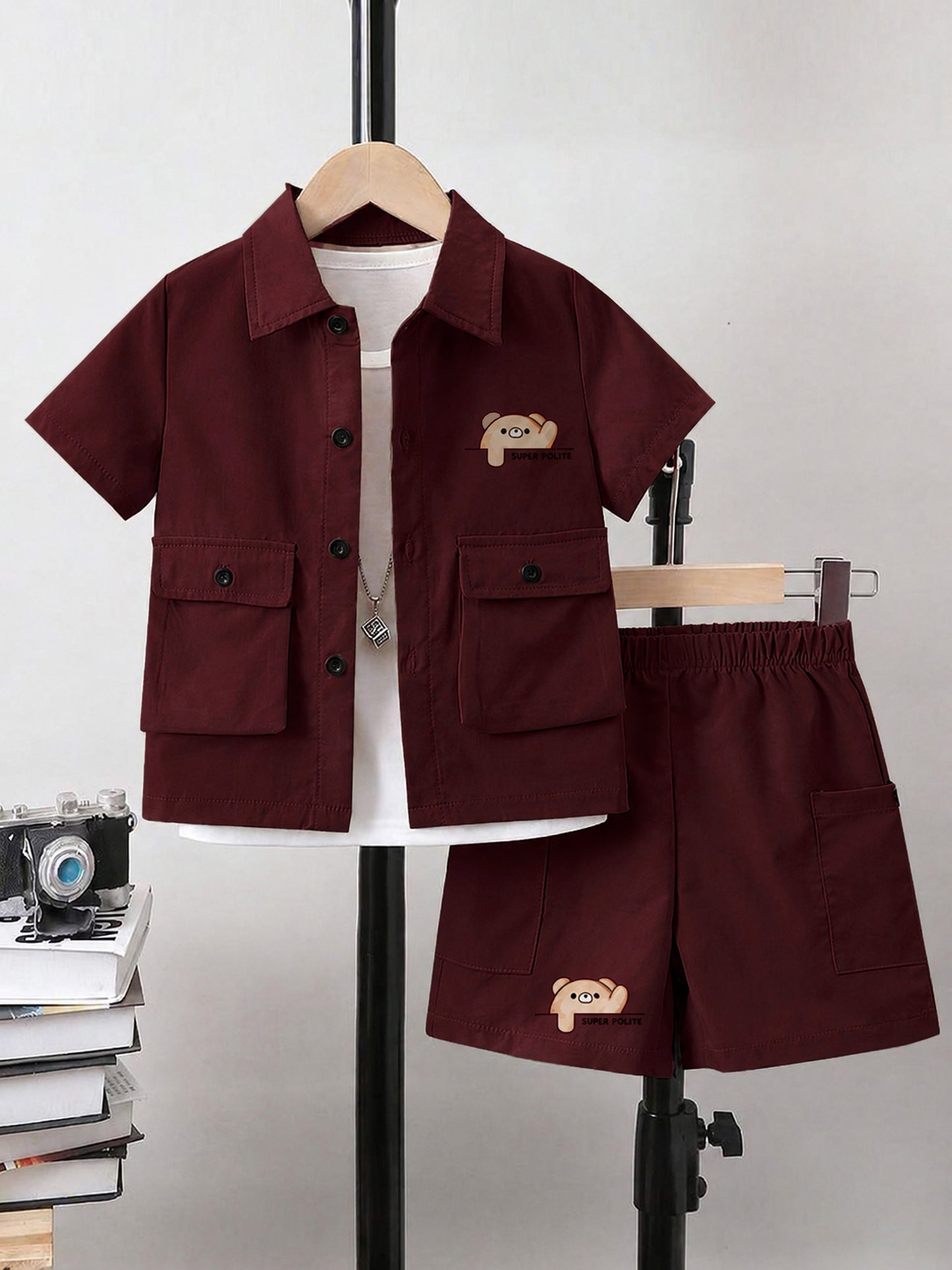 Kids Premium Micro Stretch Co-Ord Set – Maroon  Summer Outfit for Boys & Girls