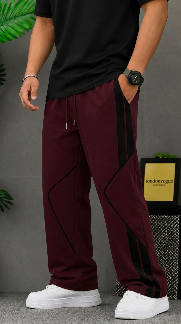 Premium Baggy Maroon Micro Stretch Trouser With Black Piping Edition