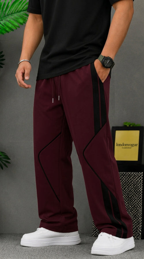 Premium Baggy Maroon Micro Stretch Trouser With Black Piping Edition