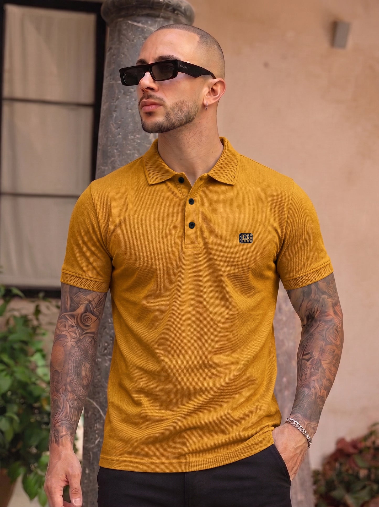 Mustard Premium Cotton PK Polo Shirt Jacquard Rib & Collar