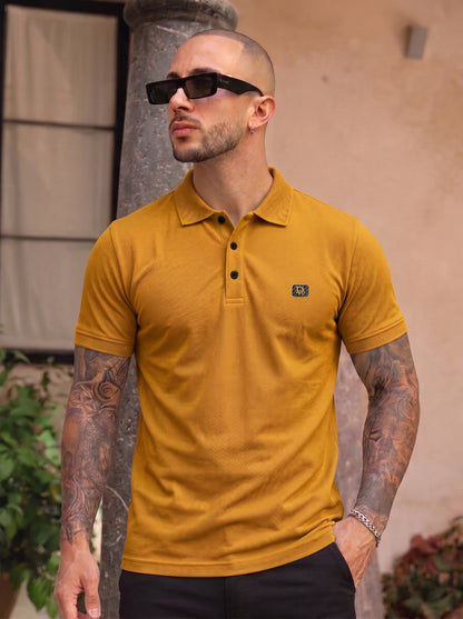 Mustard Premium Cotton PK Polo Shirt Jacquard Rib & Collar