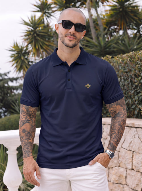 Navy Blue  Premium Cotton PK Polo Shirt Jacquard Rib & Collar