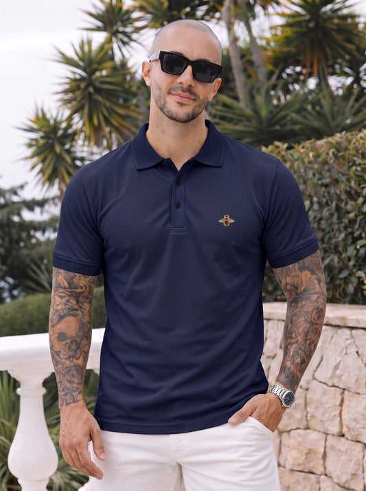Navy Blue  Premium Cotton PK Polo Shirt Jacquard Rib & Collar
