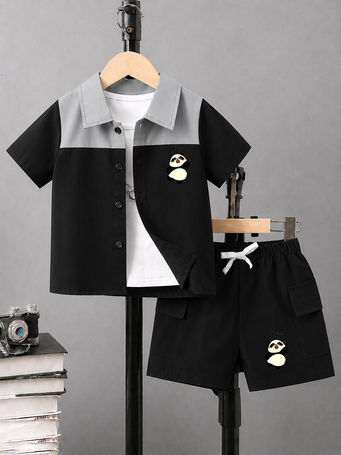 Kids Premium Micro Stretch Co-Ord Set – Black & Silver  Summer Outfit for Boys & Girls