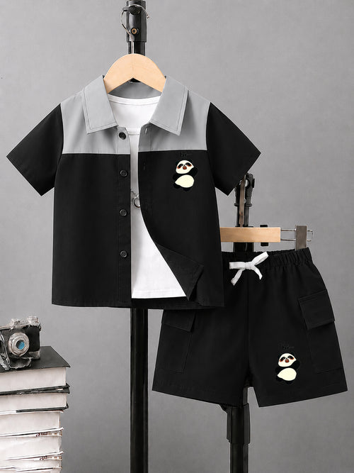 Kids Premium Micro Stretch Co-Ord Set – Black & Silver  Summer Outfit for Boys & Girls