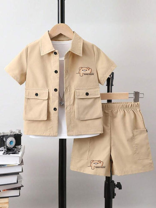 Kids Premium Micro Stretch Co-Ord Set – Light Biege Summer Outfit for Boys & Girls