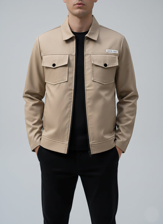Premium Light Beige Full Sleeves Cotton Jeans Jacket