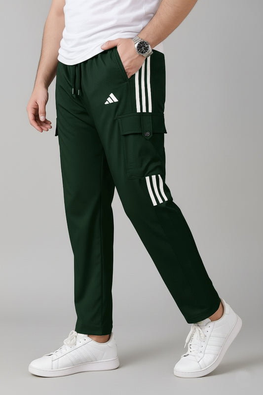 Premium Green Three Tapes Men's 4 way Stretch-able Lycra Cargo Trouser