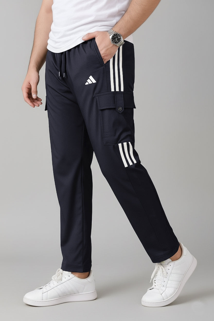 Premium Gray Three Tapes Men's 4 way Stretch-able Lycra Cargo Trouser