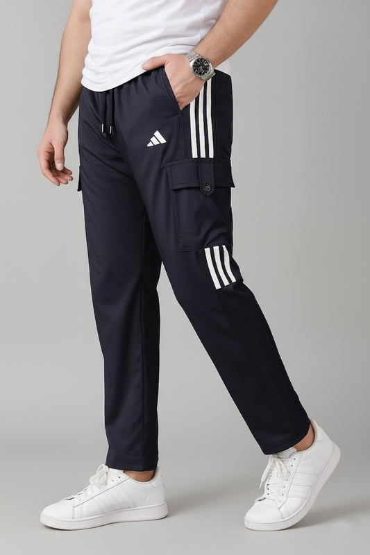 Premium Gray Three Tapes Men's 4 way Stretch-able Lycra Cargo Trouser