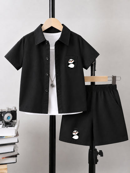 Kids Premium Cotton Stretch Co-Ord Set – Black Bear Summer Outfit for Boys & Girls