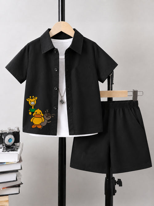 Kids Premium Cotton Stretch Co-Ord Set – Black Carton Outfit for Boys & Girls