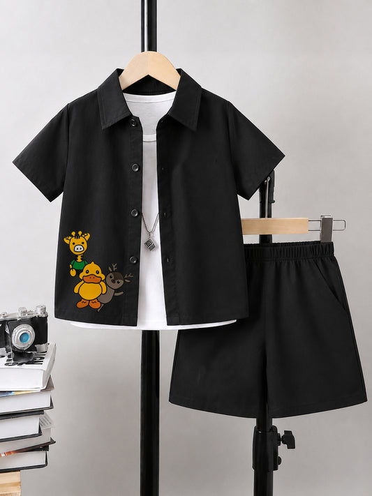 Kids Premium Cotton Stretch Co-Ord Set – Black Carton Outfit for Boys & Girls