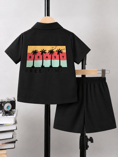 Kids Premium Cotton Stretch Co-Ord Set – Black Tree Summer Outfit for Boys & Girls