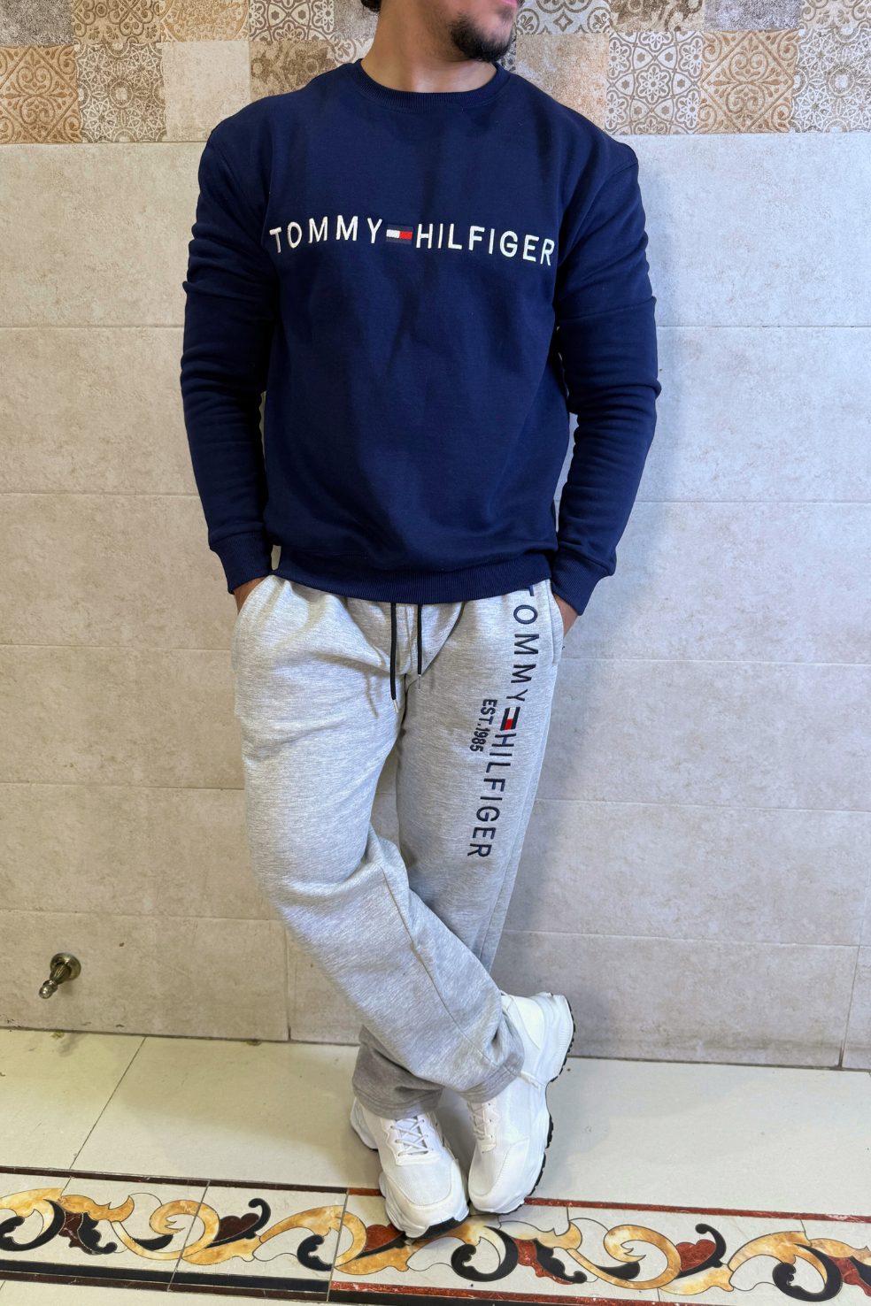 Tmy Hilfigr Rich Blue Imported Cotton Fleece Tracksuit (Male & Female )