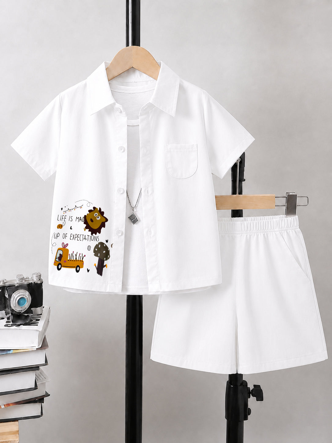 Kids Premium Cotton Stretch Co-Ord Set – White Summer Outfit for Boys & Girls